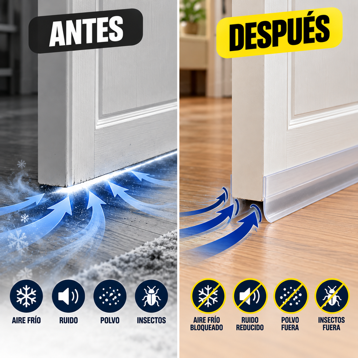 Antes y después: bloquea el aire frío, el ruido, el polvo y los insectos