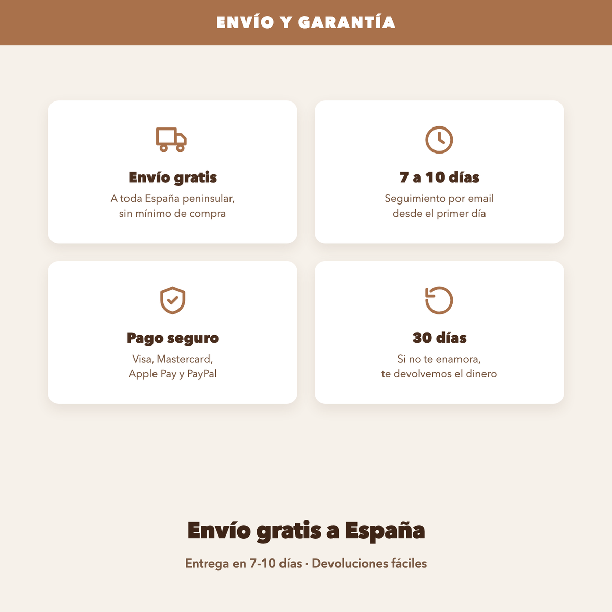Envío gratis, entrega en 7-10 días, pago seguro, 30 días de garantía
